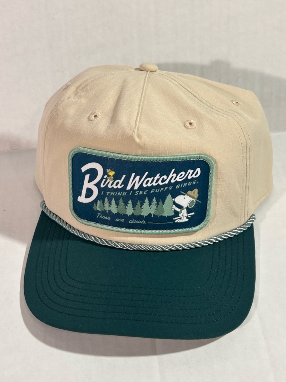 Bioworld Peanuts Snoopy Woodstock Bird Watchers Snapback Hat Beige Green
